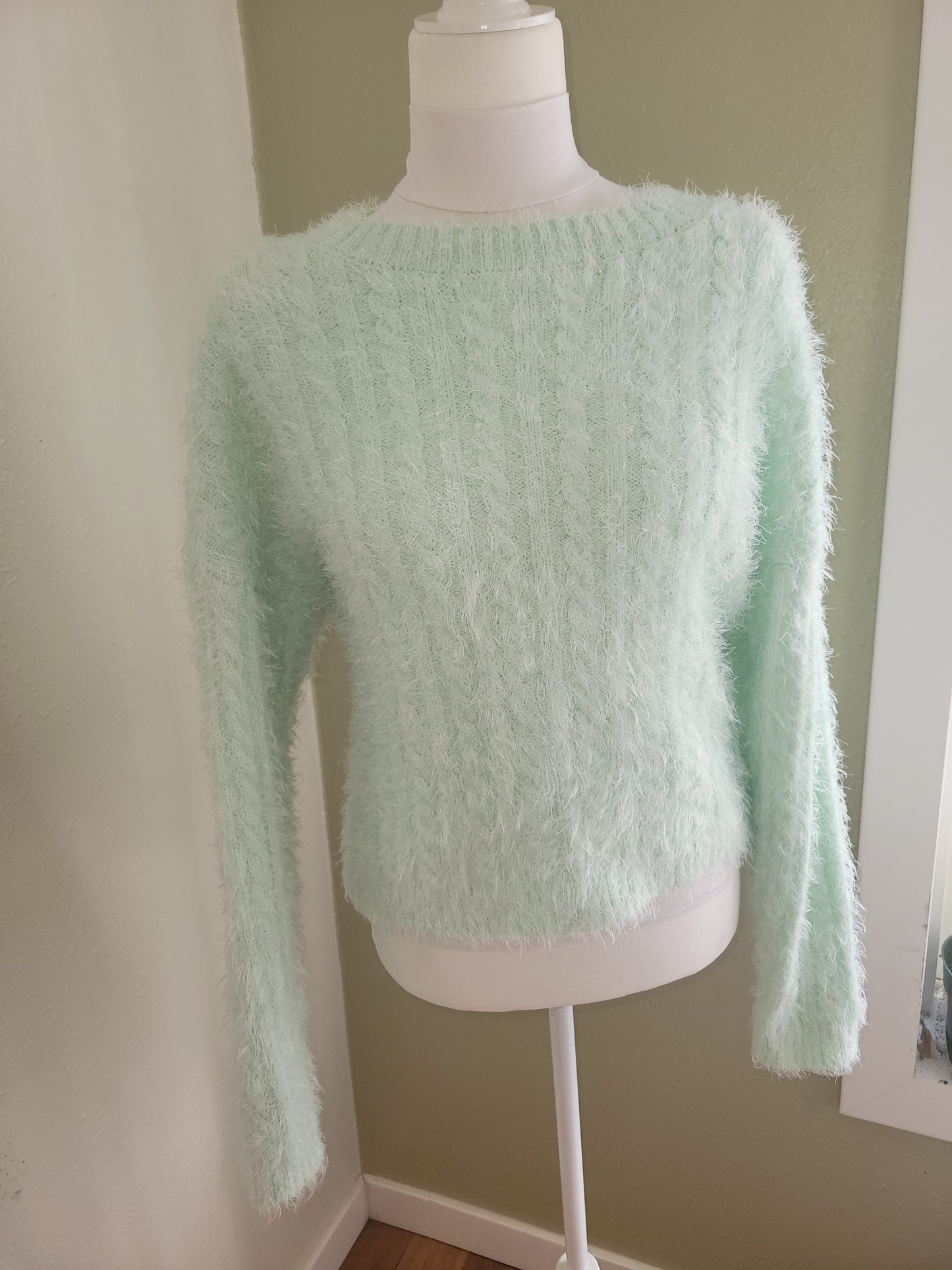 Mint Whispers Fuzzy Knit Sweater