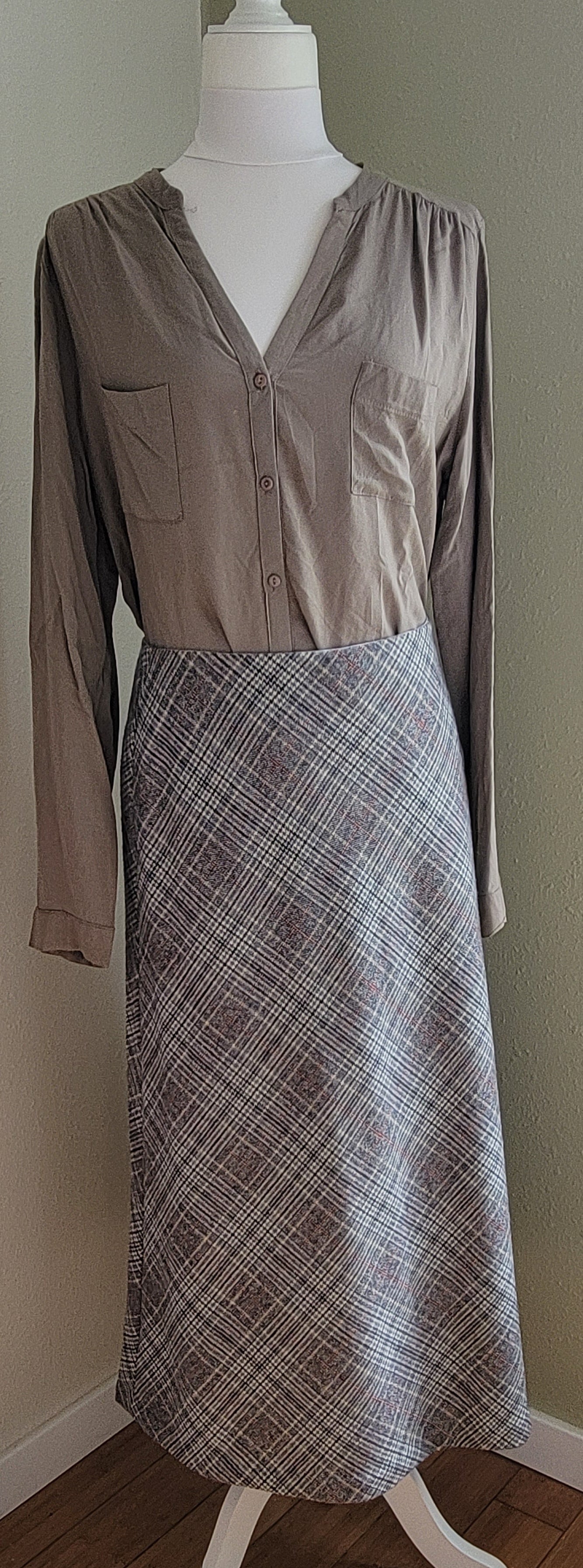Soft Taupe Button-Front Blouse