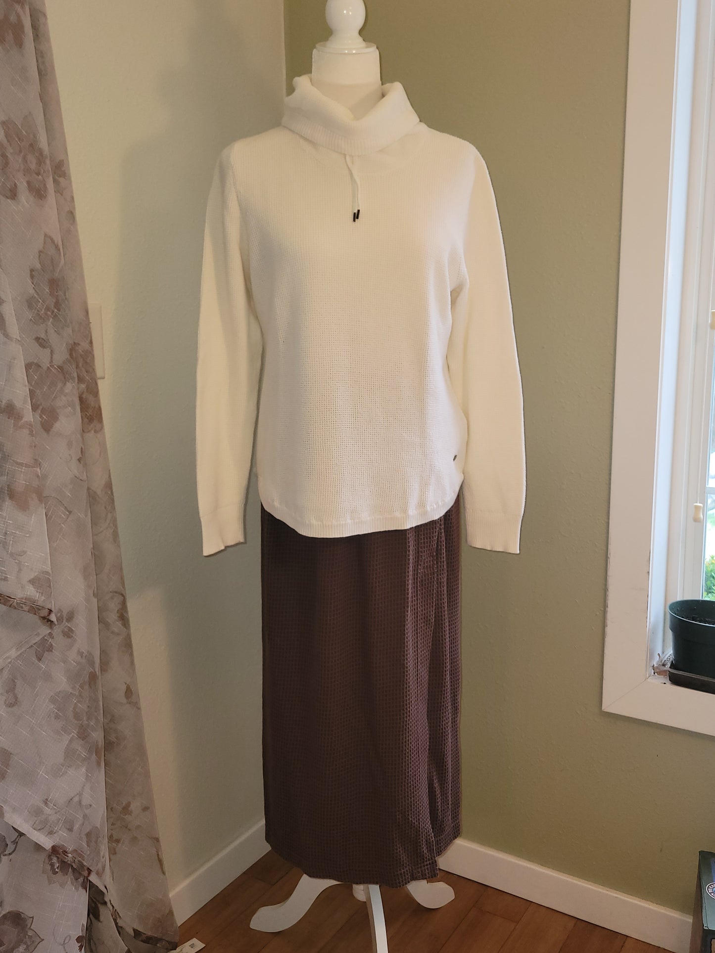 Ivory Waffle-Knit Turtleneck Sweater