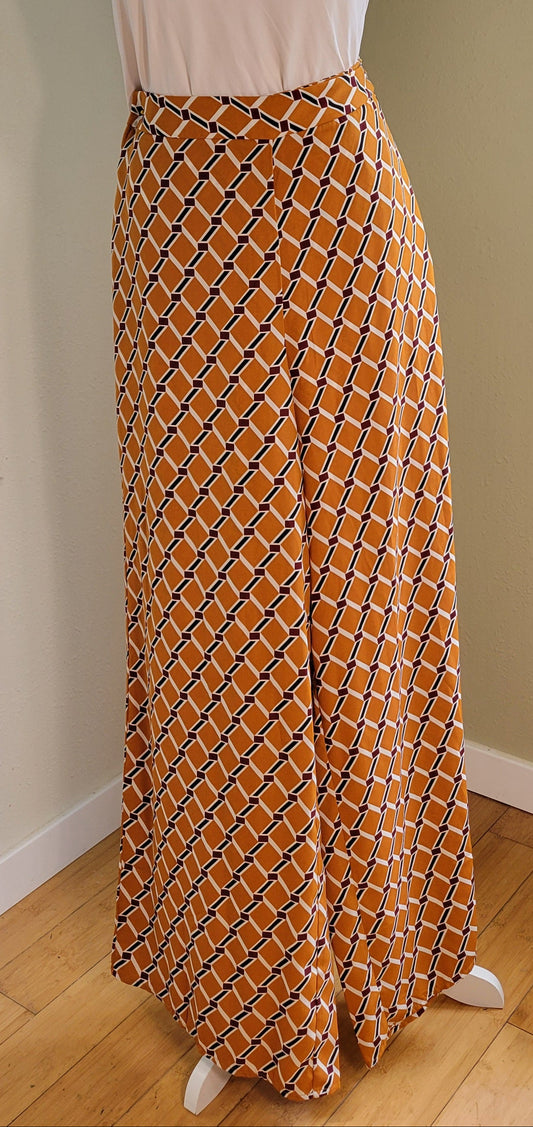 Golden Geometric Wide-Leg Pants