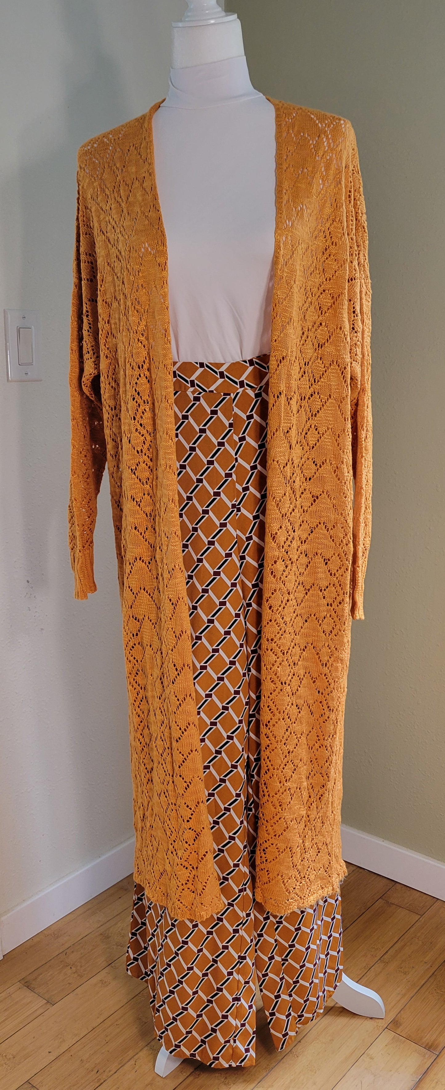 Golden Pumpkin Lace Knit Cardigan