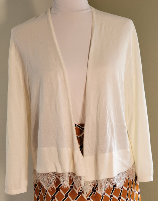 Ivory Lace-Trim Cardigan