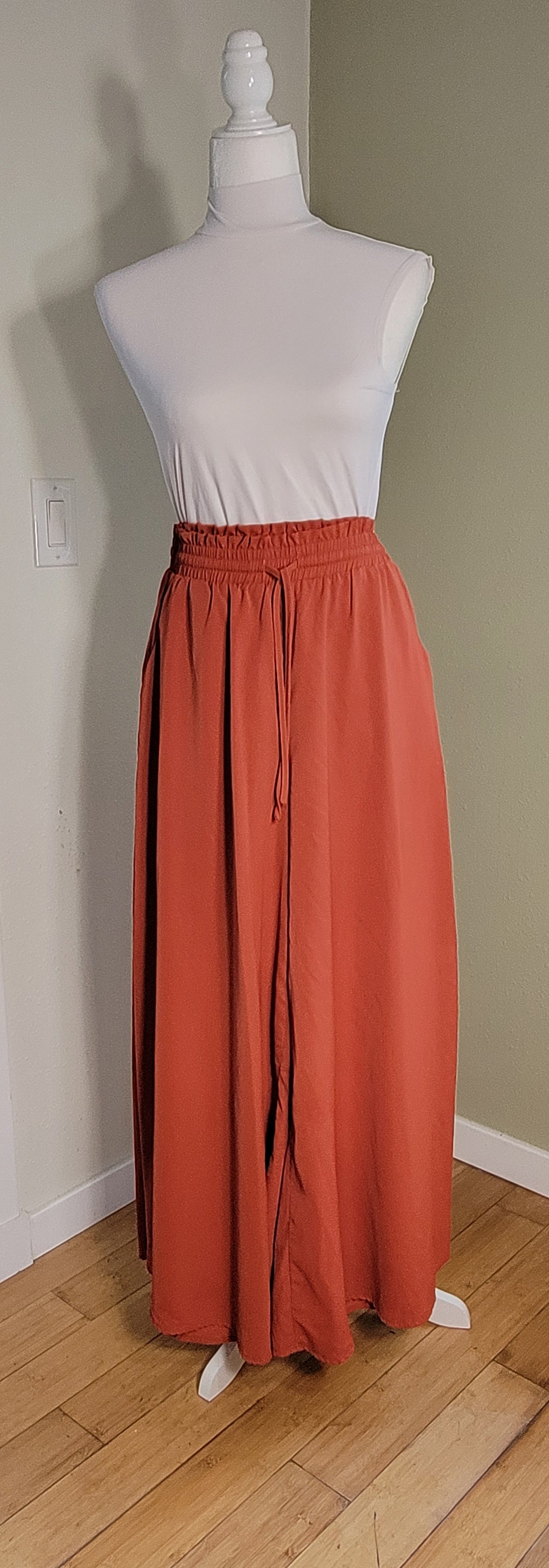 Pumpkin Silk-Flow Wide-Leg Pants