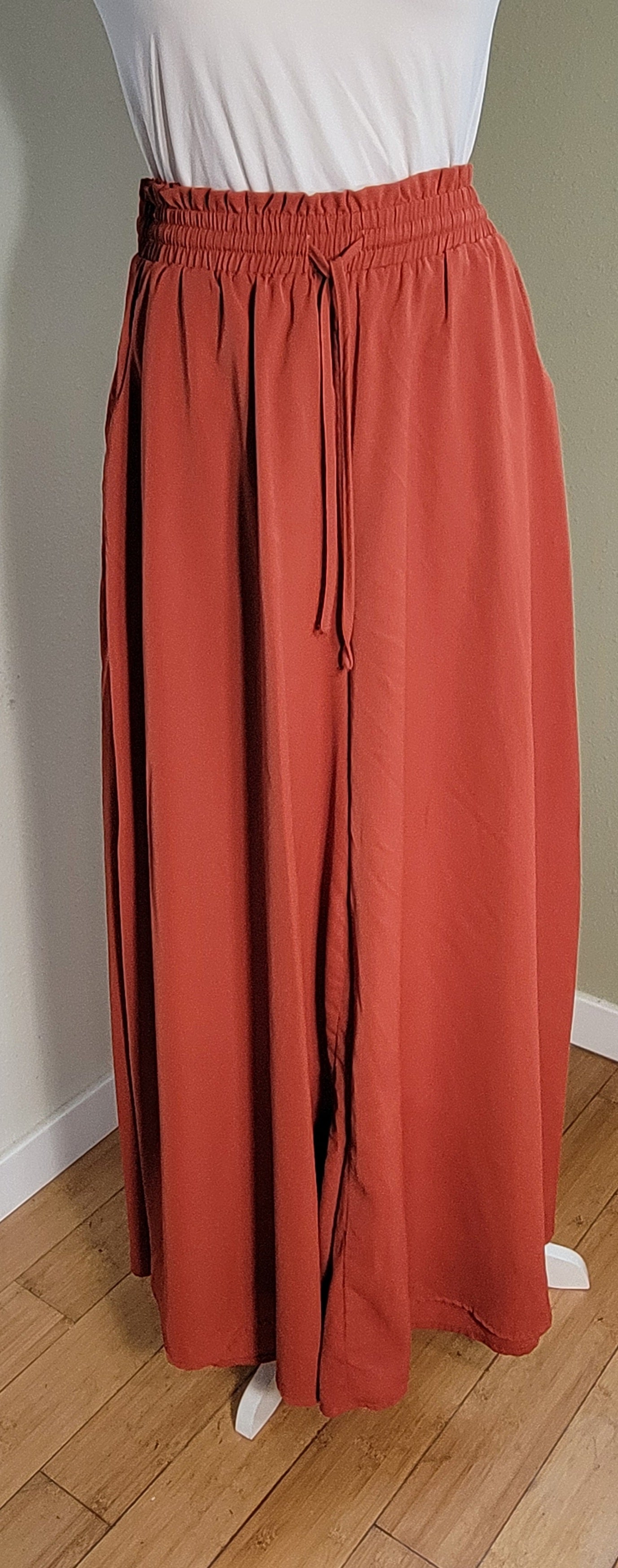 Pumpkin Silk-Flow Wide-Leg Pants