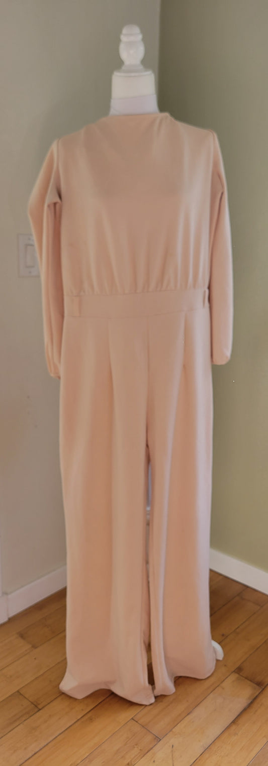 Rose-Beige Long-Sleeve Jumpsuit