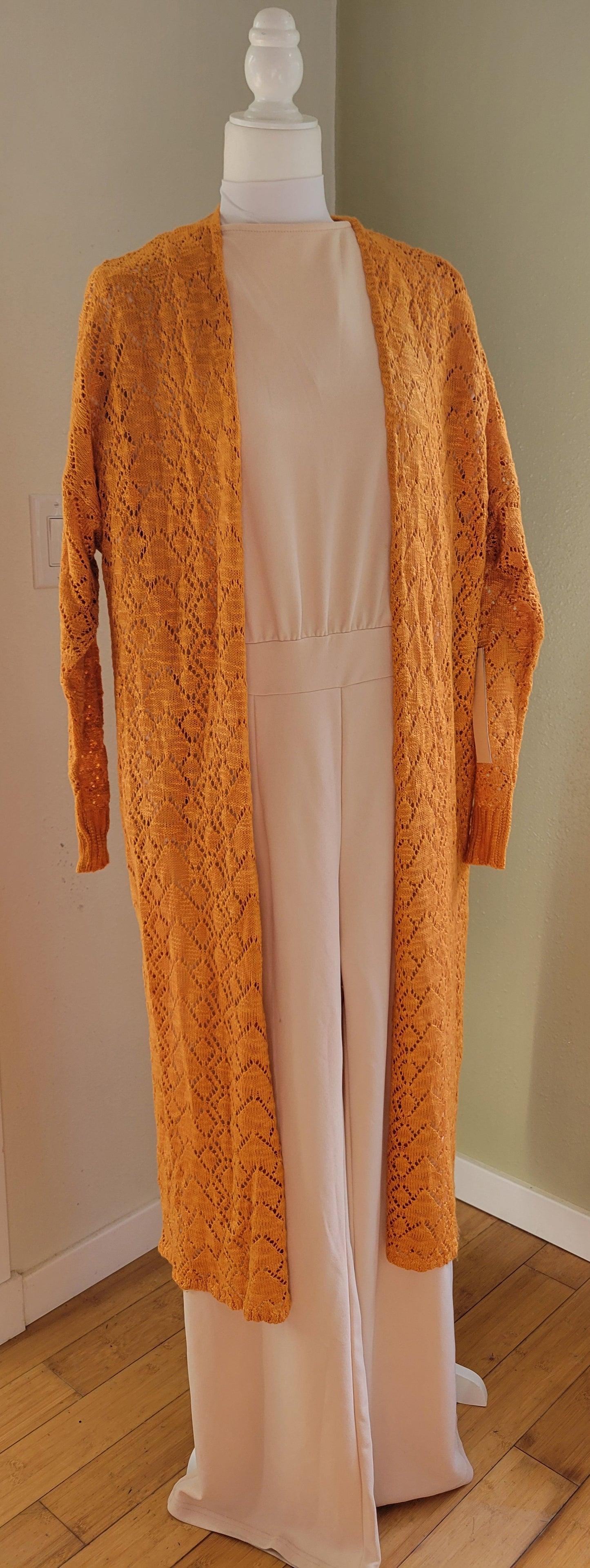 Rose-Beige Long-Sleeve Jumpsuit