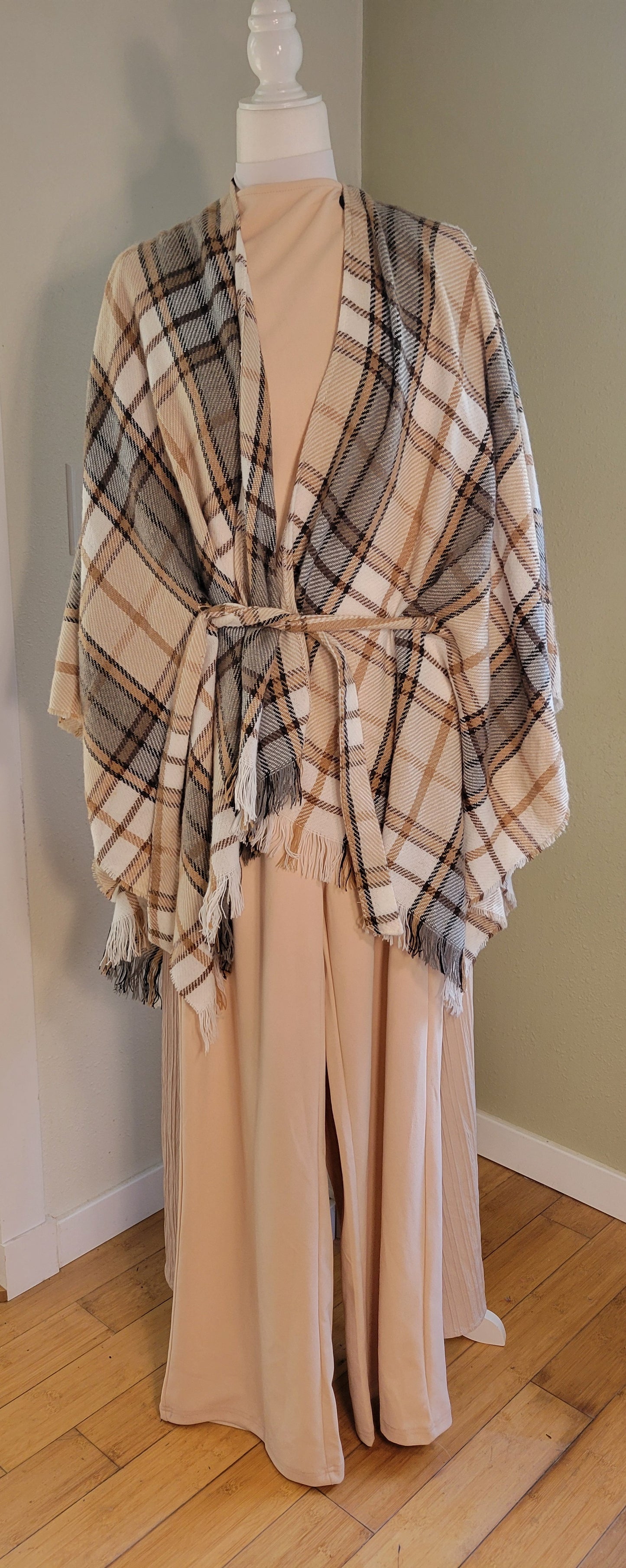 Rose-Beige Long-Sleeve Jumpsuit