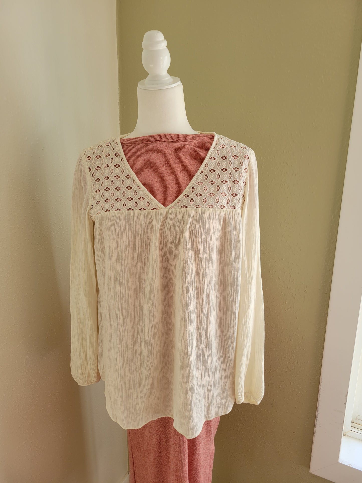 Cream Lace Yoke Blouse