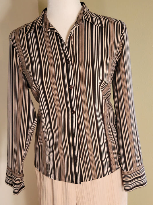 East 5th Petite Striped Button Blouse – Chocolate-Cream
