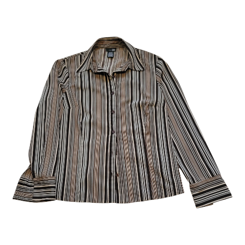 East 5th Petite Striped Button Blouse – Chocolate-Cream