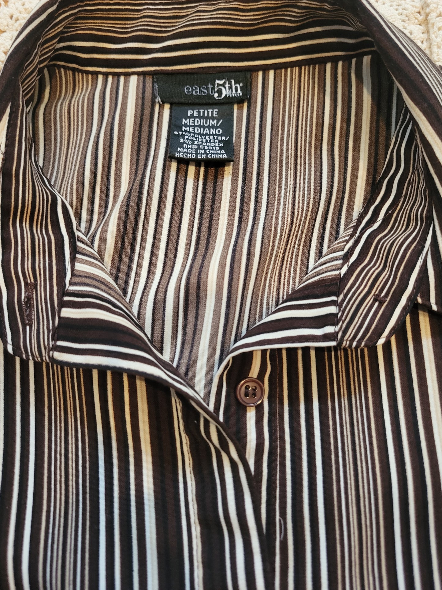 East 5th Petite Striped Button Blouse – Chocolate-Cream