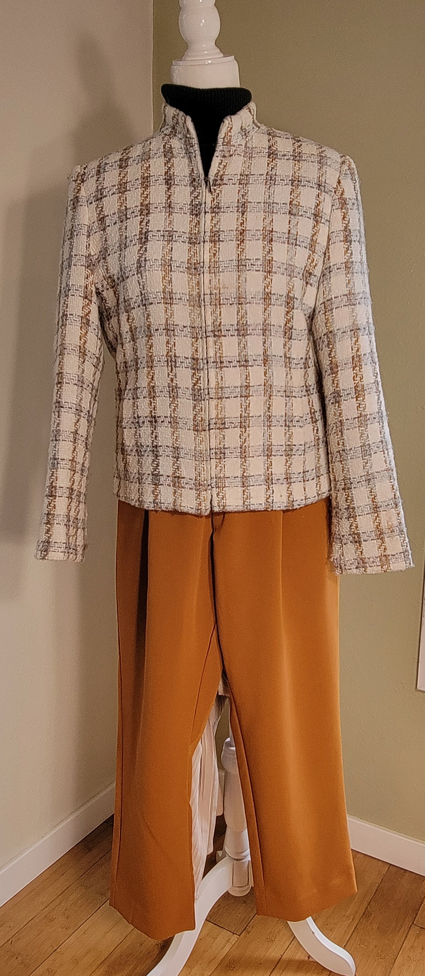 Cream Lattice Soft-Tweed Zip Jacket