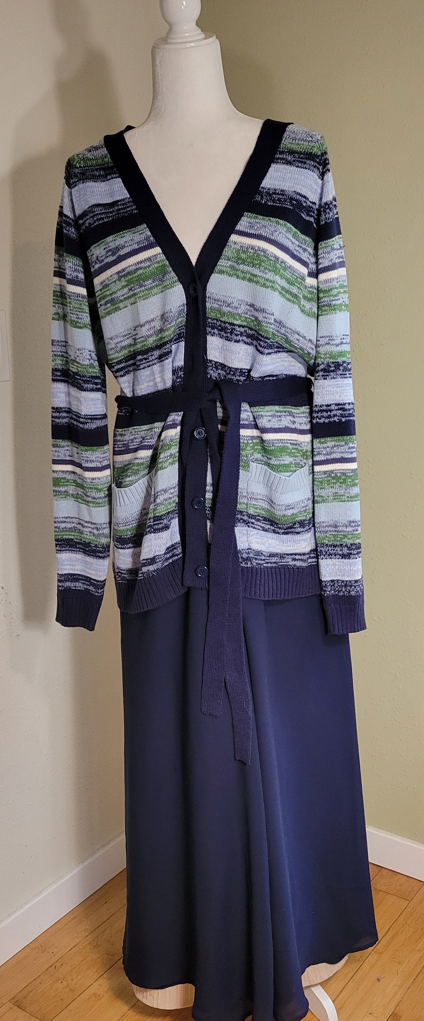 Denim & Co. Blue Meadow Brushstroke Cardigan