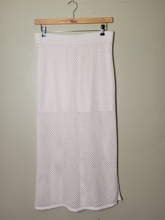 Cream Mesh Knit Midi Skirt