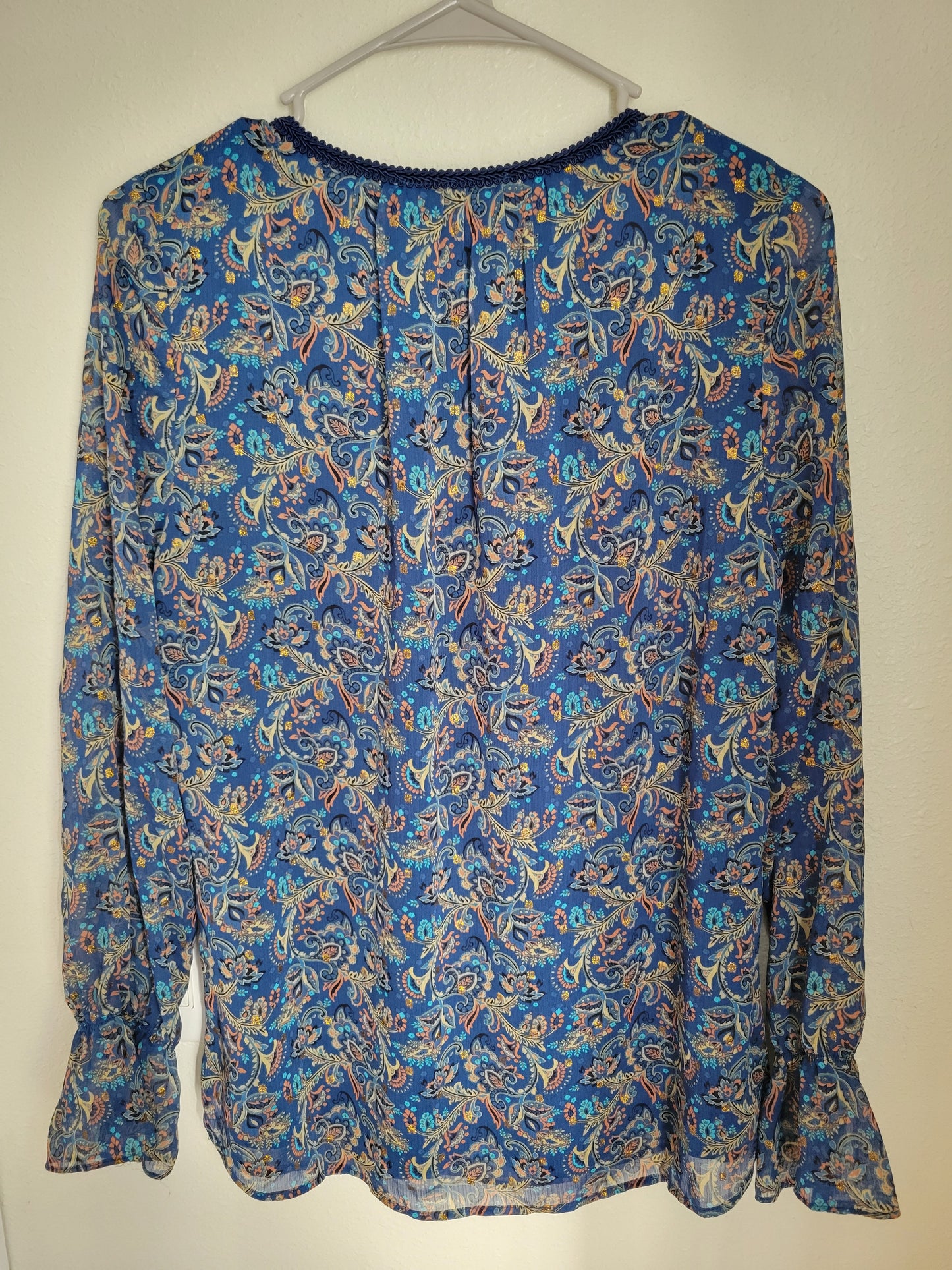 Azure Chiffon Blouse with Gold Shimmer