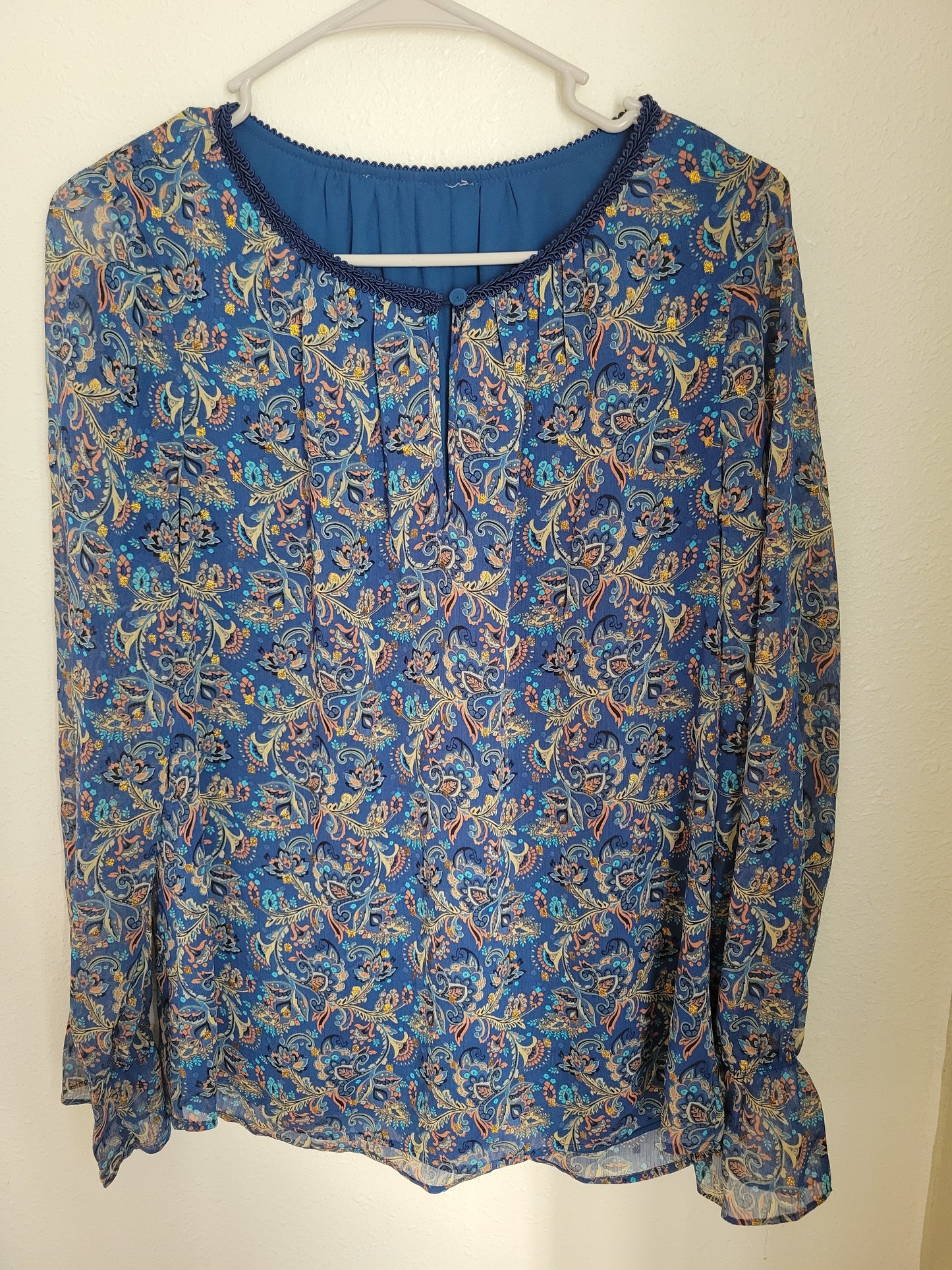 Azure Chiffon Blouse with Gold Shimmer