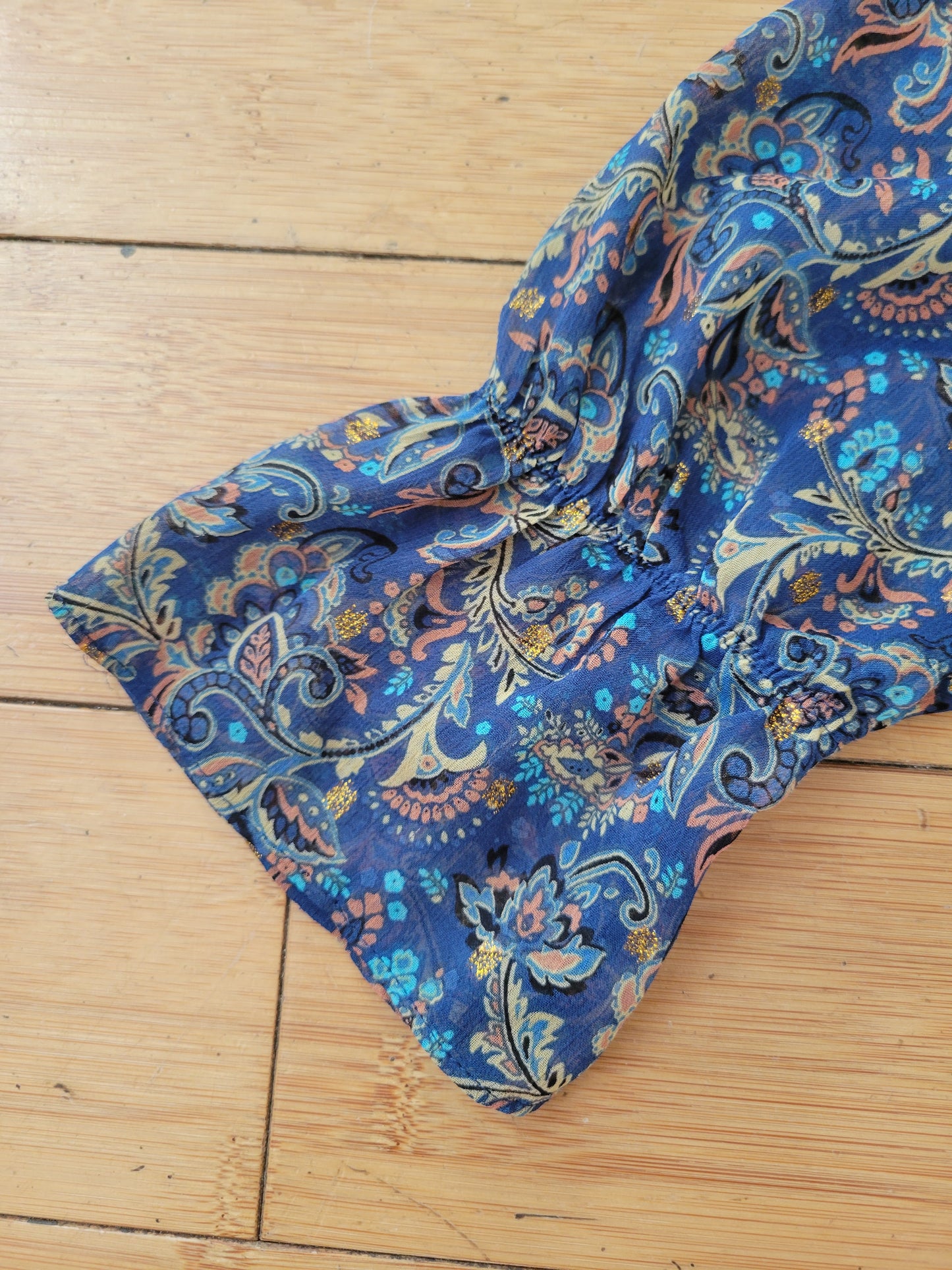 Azure Chiffon Blouse with Gold Shimmer