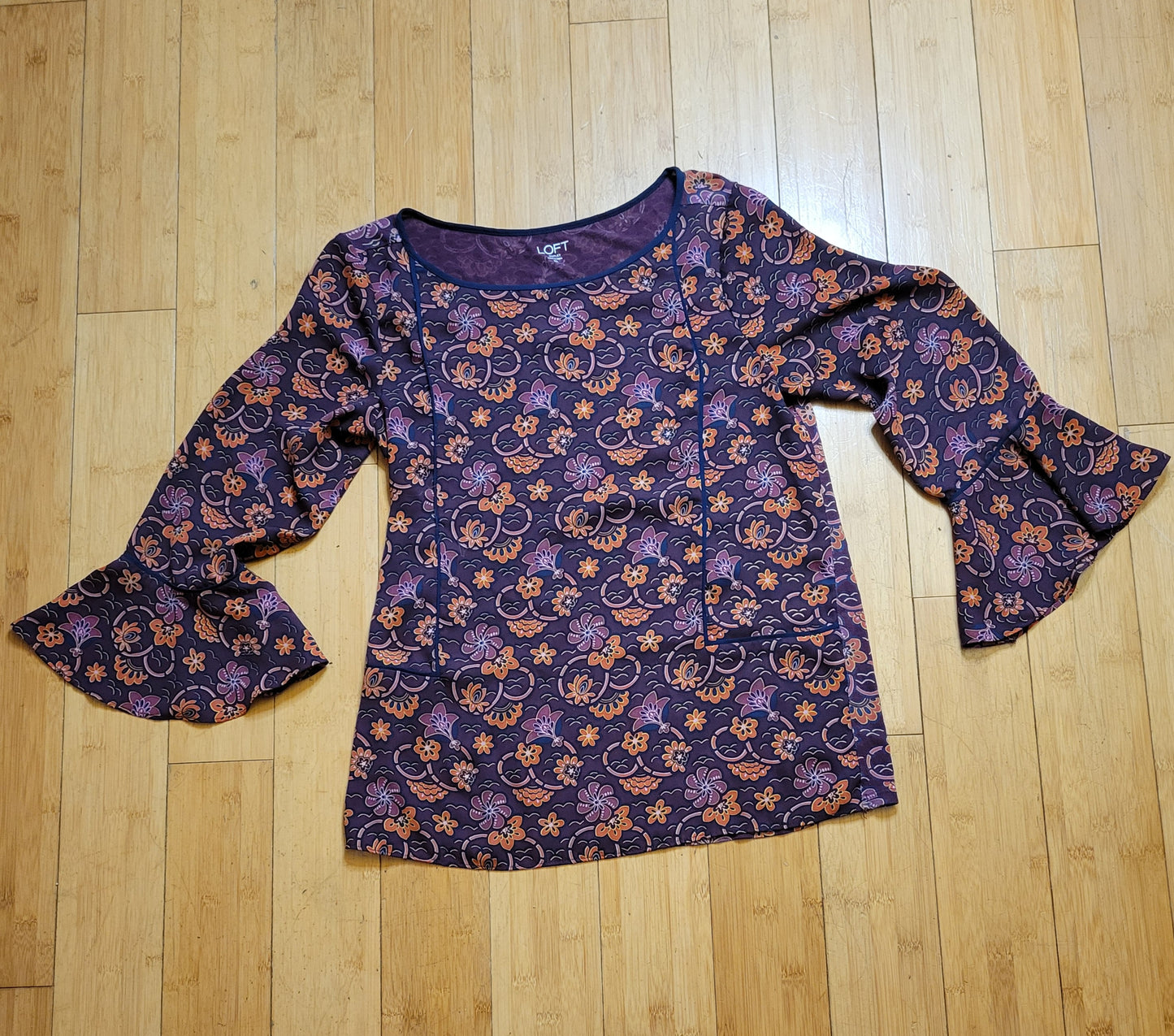 Loft Maroon and Manderine Floral Blouse