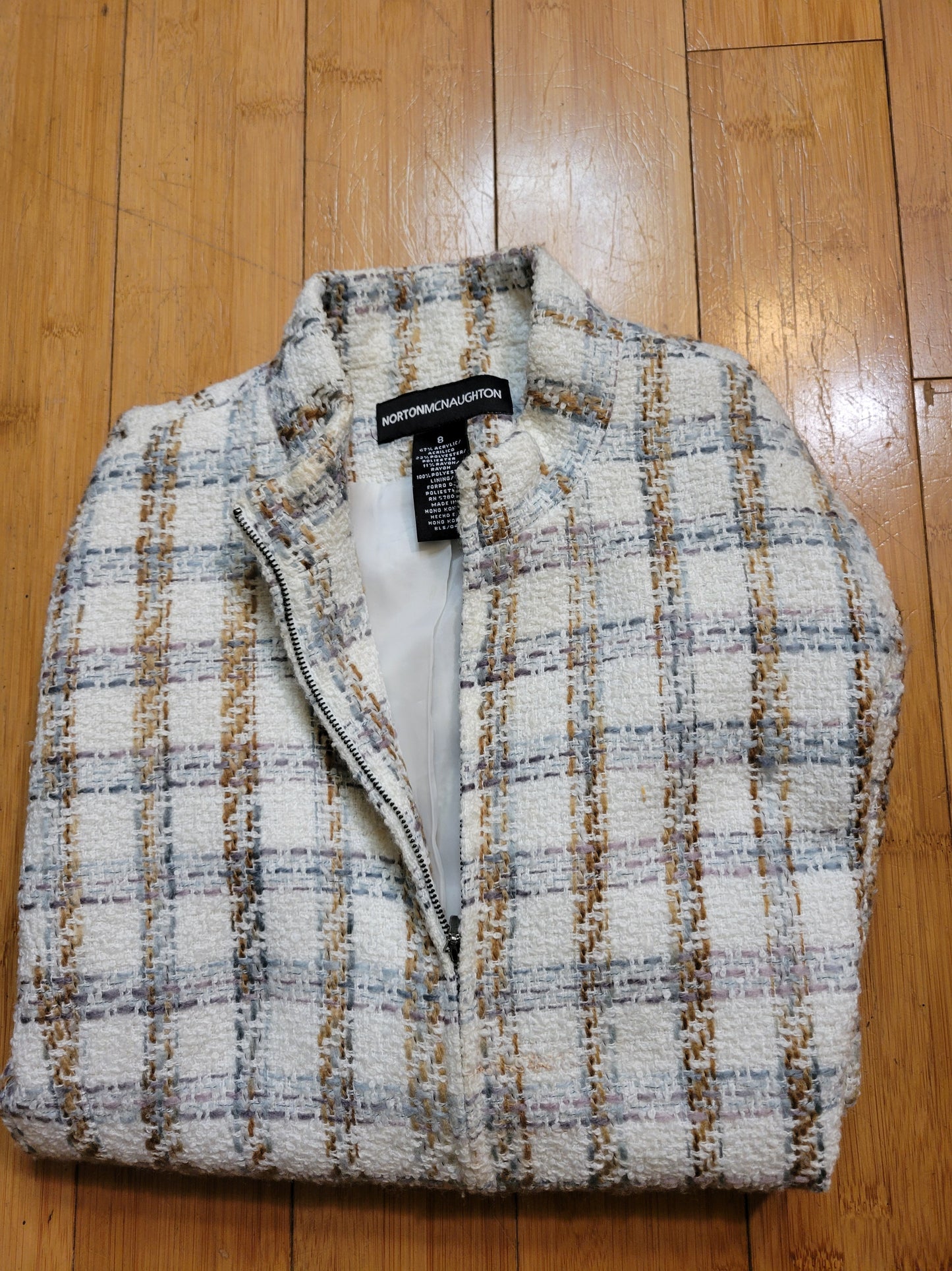 Cream Lattice Soft-Tweed Zip Jacket