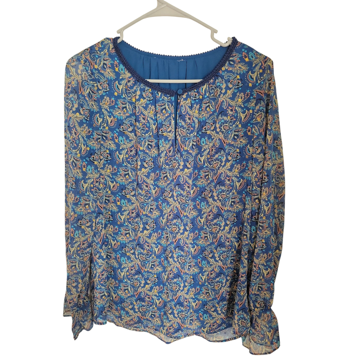 Azure Chiffon Blouse with Gold Shimmer