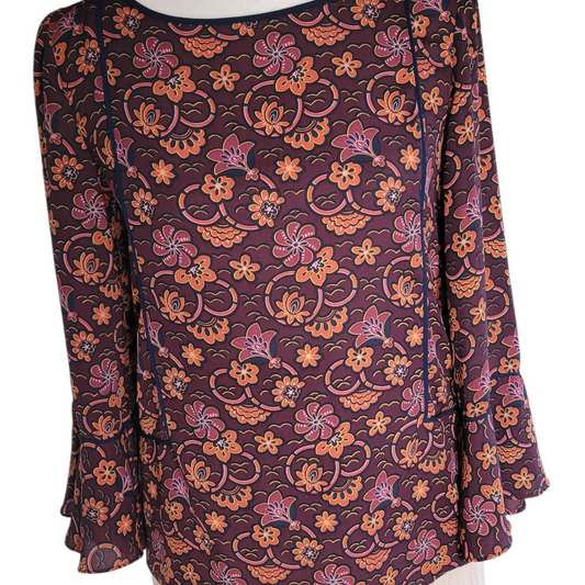 Loft Maroon and Manderine Floral Blouse