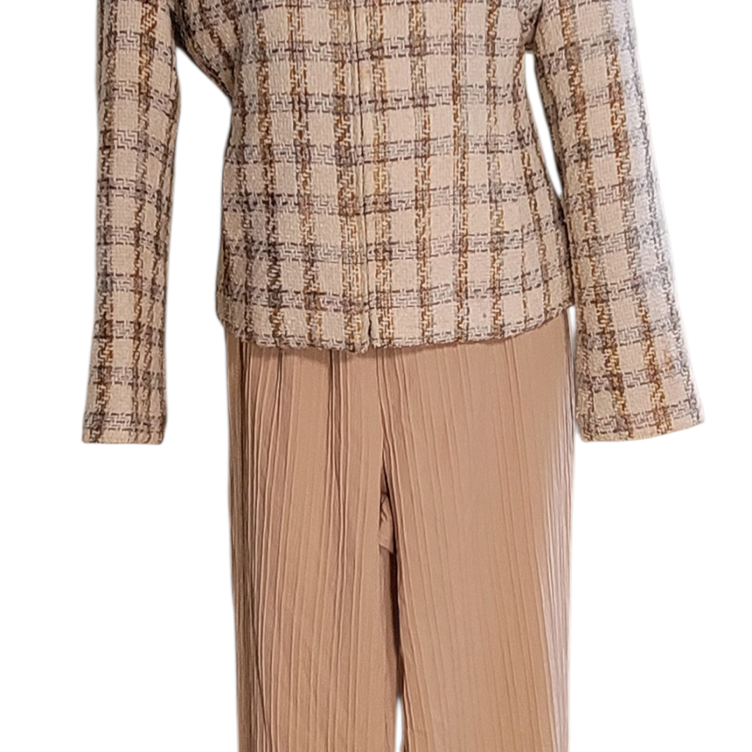 Cream Lattice Soft-Tweed Zip Jacket