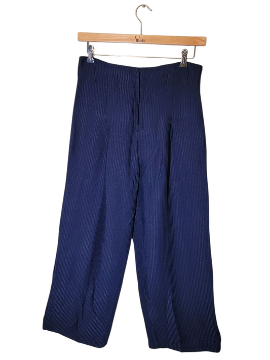 Navy Wide-Leg Pinstripe Trousers